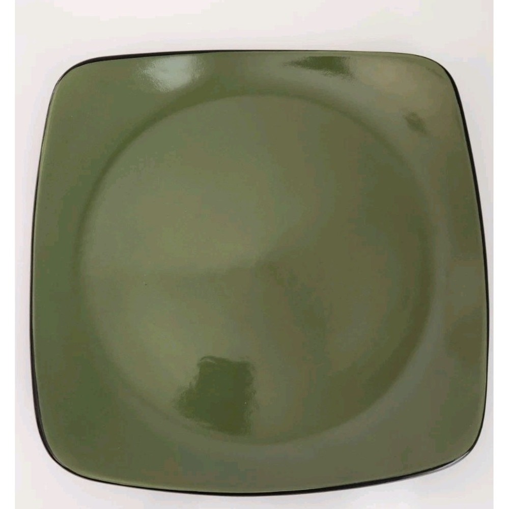 Corelle Hearthstone Pottery Square‎ Dinner Plates Bay Leaf Green & Black